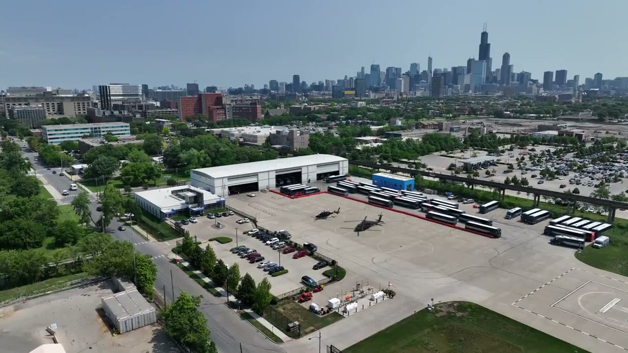 Aerial view of Vertiport Chicago in operation